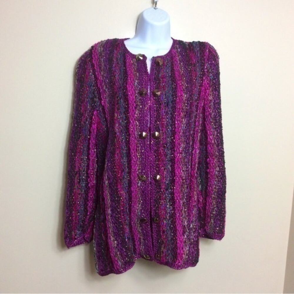 Vintage 90s Estelle Gracer crocheted knit jacket. Purple. 1991